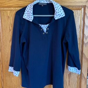 Classic Editions navy blue 3/4 sleeve top size L.